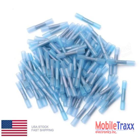 Marine 100~pcs 16-14 AWG Blue Heat Shrink Adhesive Glue Butt Wire Connector