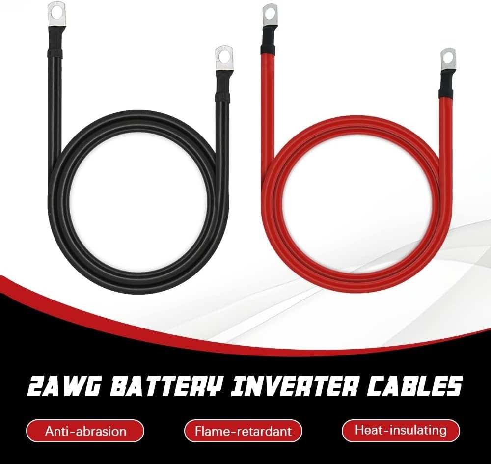 2 AWG Battery Cables 2 Gauge Pure Copper Battery Inverter Cables with 3/8 in …