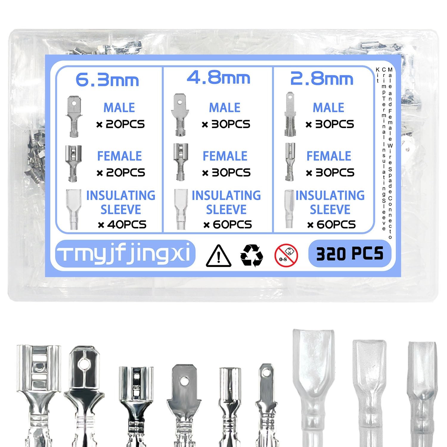 Tmyjfjingxi 320PCS 2.8/4.8/6.3mm Spade Wire Terminal Connectors Male Silver