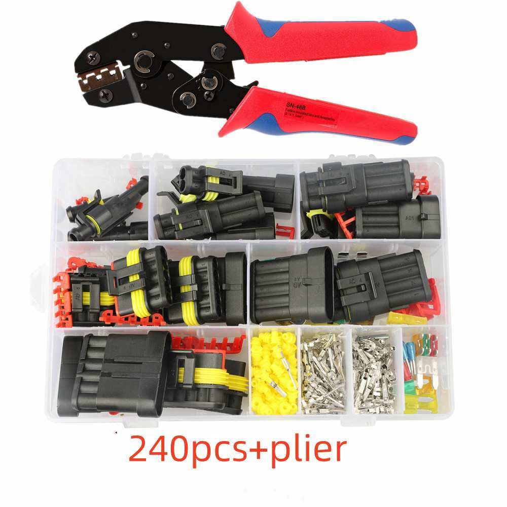 240pcs Car Sealed Electrical Wire Connector 1/2/3/4/5/6 Pin Terminals+1pcs Plier