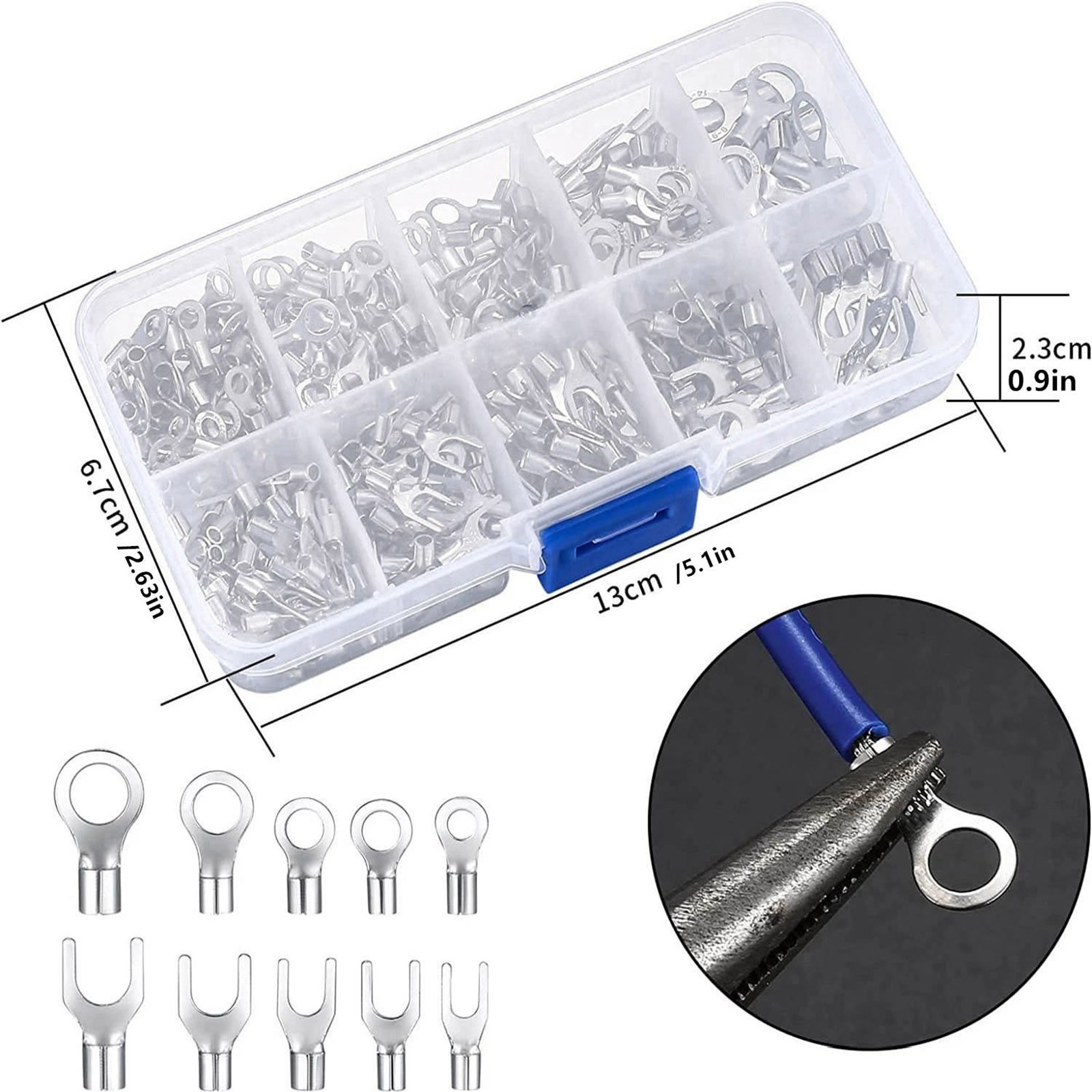 320Pcs Copper Non Insulated Ring Fork Cable Lugs 10 Sizes Crimp Terminal Set