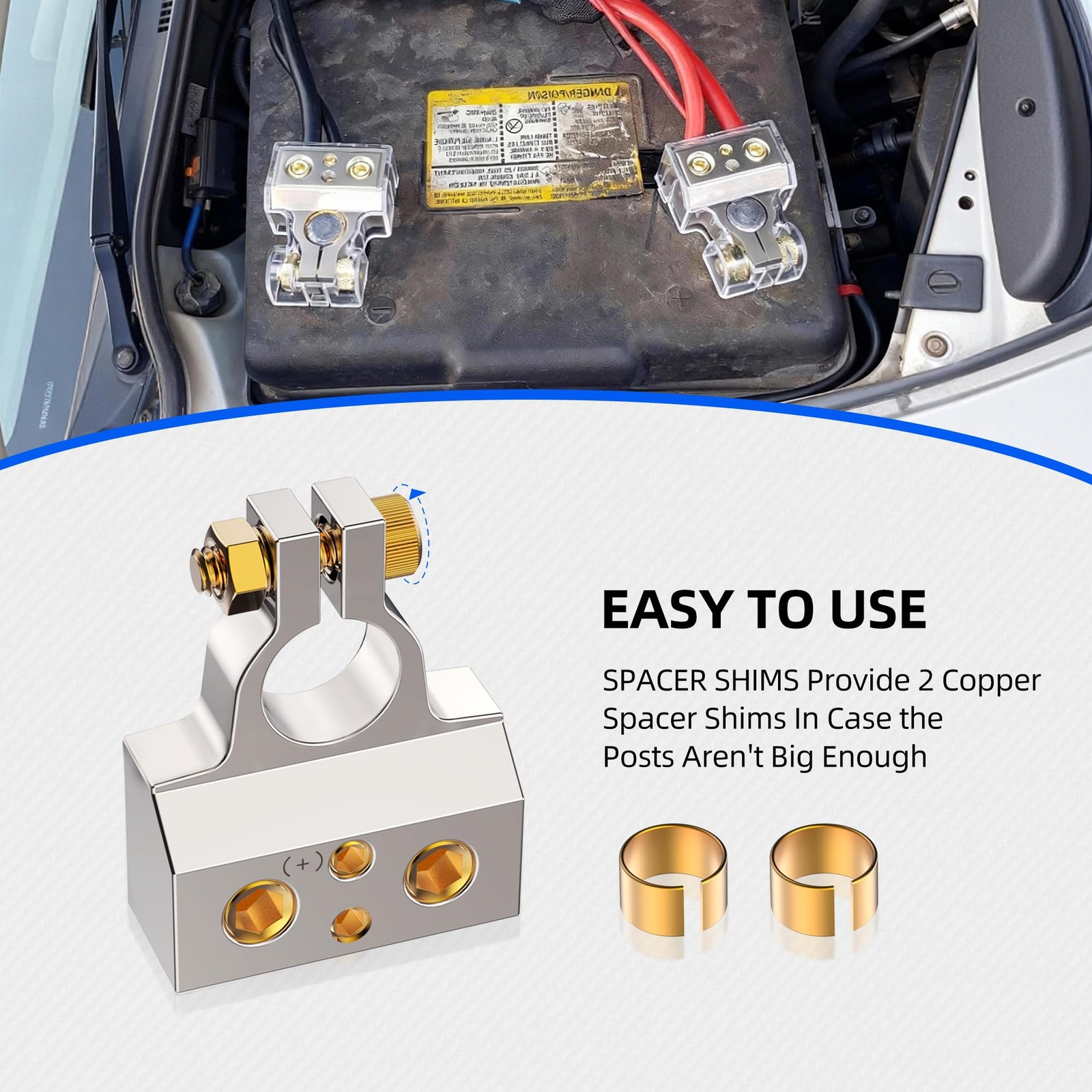 Battery Terminal Connectors Heavy Duty 0/2/4/6/8/10 AWG Car Marine Silver