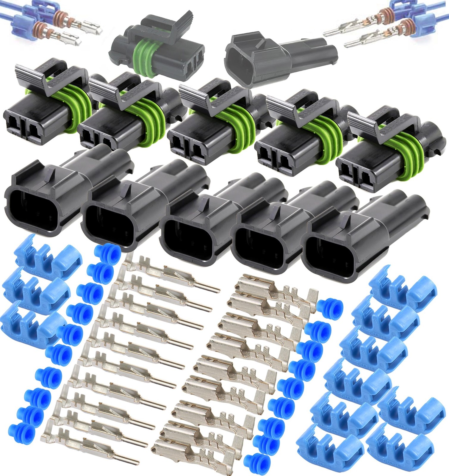5-Pack (2-PIN) 30Amp Metri-Pack Waterproof Connector 2-Pin (12-10 GA)