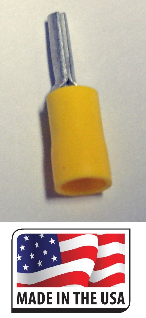 (50) 12-10 YELLOW VINYL INSULATED PIN TERMINAL WIRE CRIMP CONNECTOR MADE IN USA