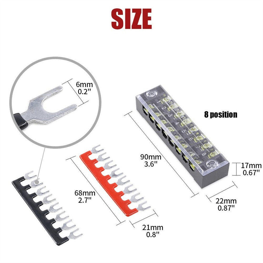 3 Sets Dual Row 8 Position Screws Terminal Block 600V 15A Electric Barrier Strip