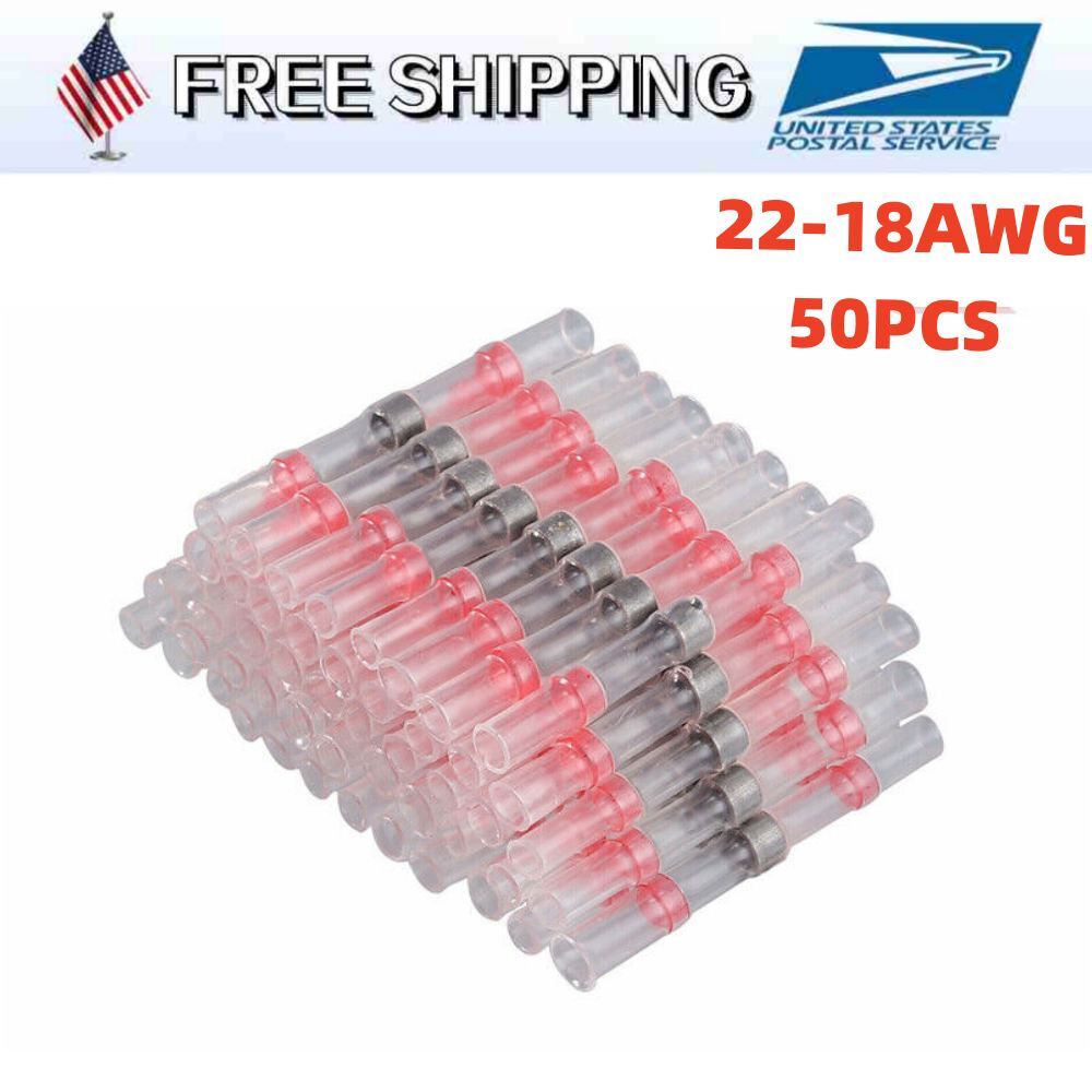 50PCS 22-18 AWG Solder Seal Sleeve Butt Wire Connectors Heat Shrink Terminals US