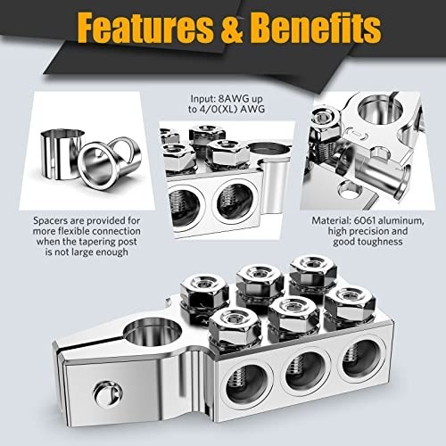 12-Way Battery Terminal Connectors Clamps, Top Post 8AWG to 4/0 AWG, Positive &