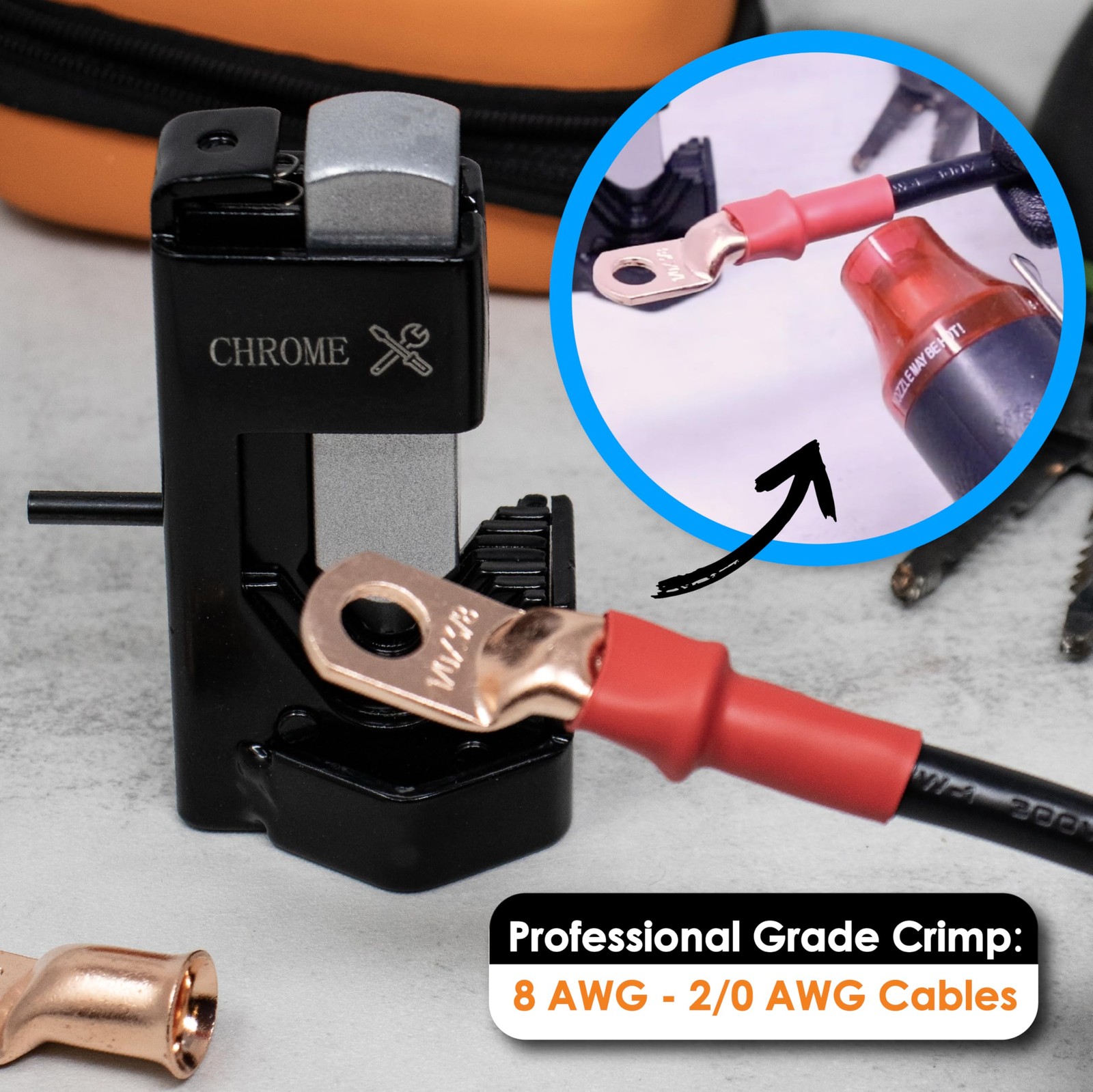 Battery Cable Lug Crimper Hammer Crimping Tool With Storage Pouch
