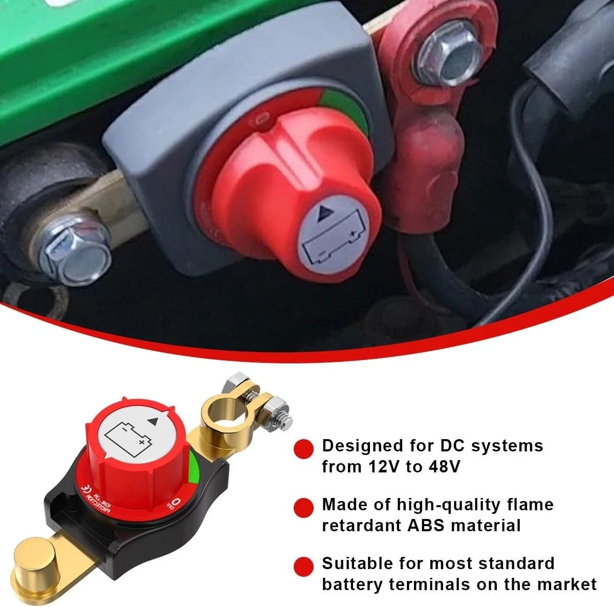 12V-48V Side Post Battery Disconnect Switch Kill Cut Off Switch for Car RV Boat