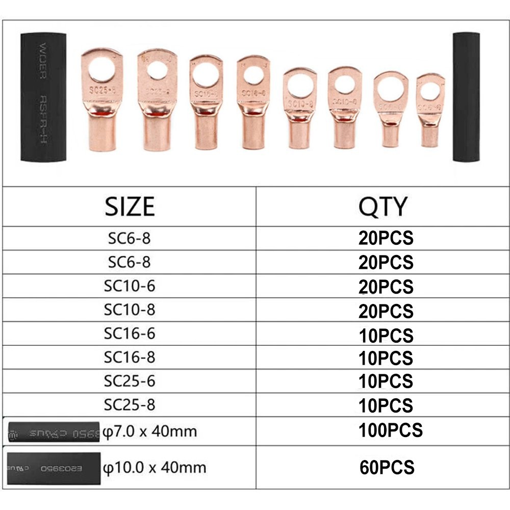 280PCS Copper Battery Ring Crimp Electrical Wire Connectors Cable Lug Terminals