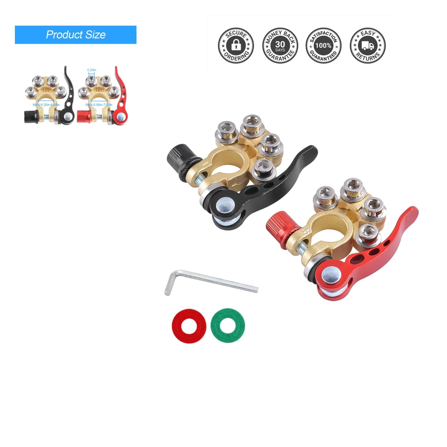 Efficient 2 Pcs Battery Terminal Clamps – Quick Disconnect for SAE/JIS Posts