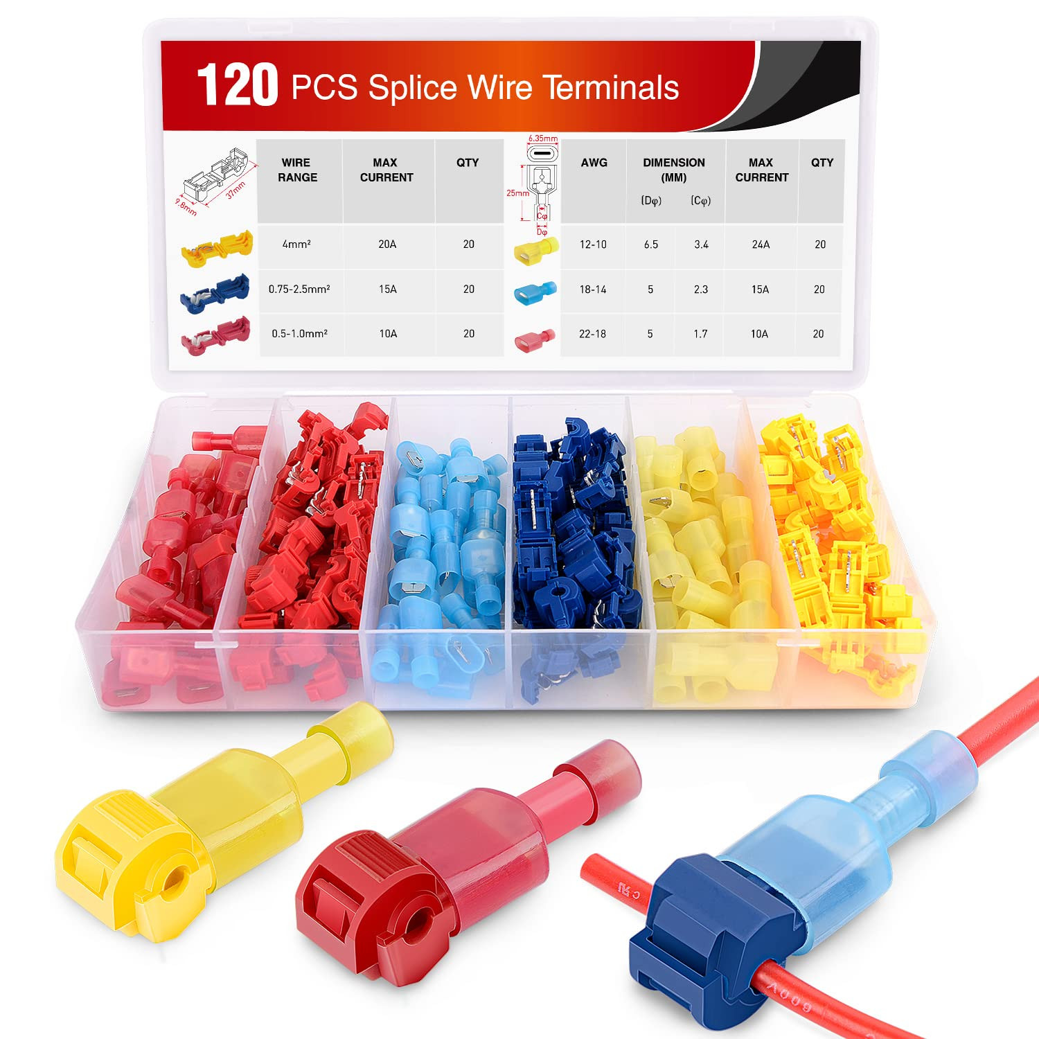 – 50004R 120 Pcs/60 Pairs Quick Splice Wire Terminals T-Tap Self-Stripping with