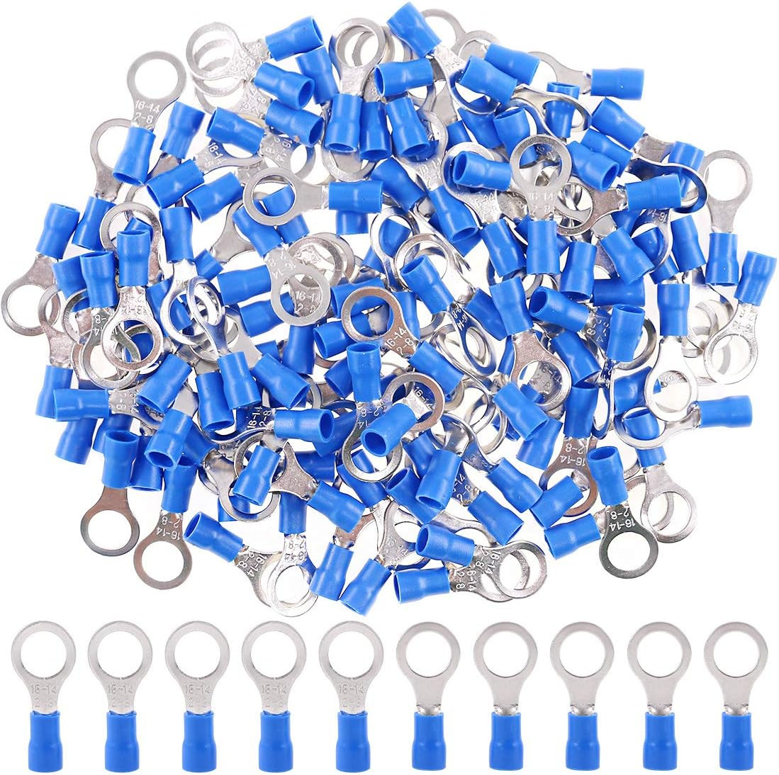 100Pcs 16-14AWG Insulated Terminals Ring Electrical Wire Crimp Connect