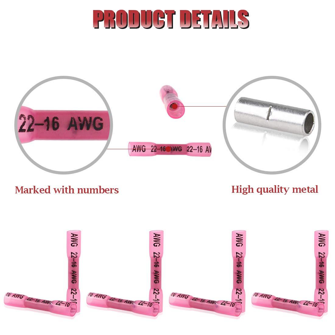 400PCS Insulated Heat Shrink Splice Butt Wire Connector Crimp Terminals 22-10AWG