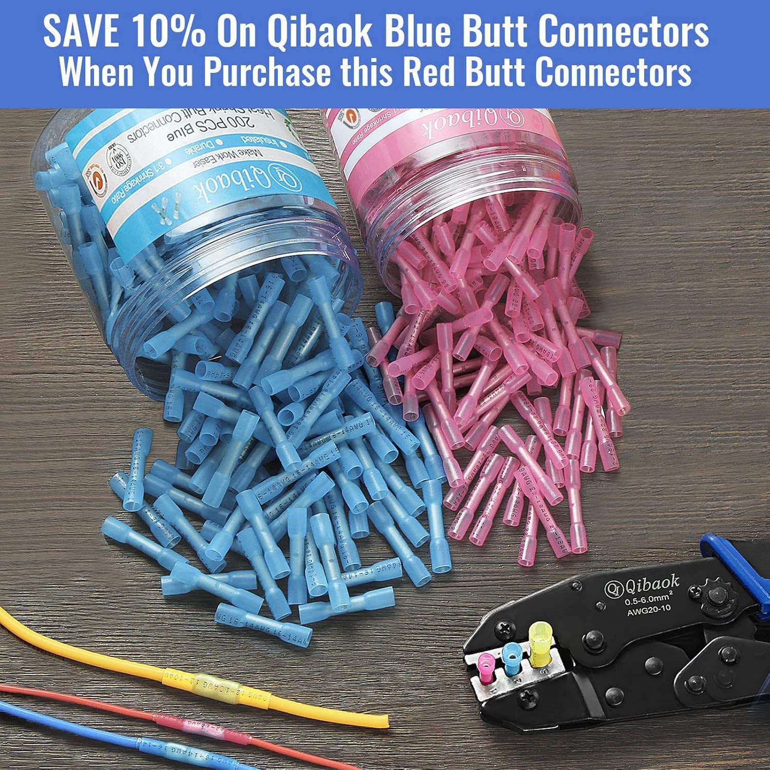 Qibaok 200 PCS Heat Shrink Butt Connectors, Waterproof Insulated Electrical Wire