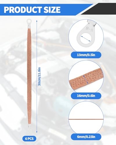 Braided Ground Wire Kit 6 PCS 12in Engine Strap Copper