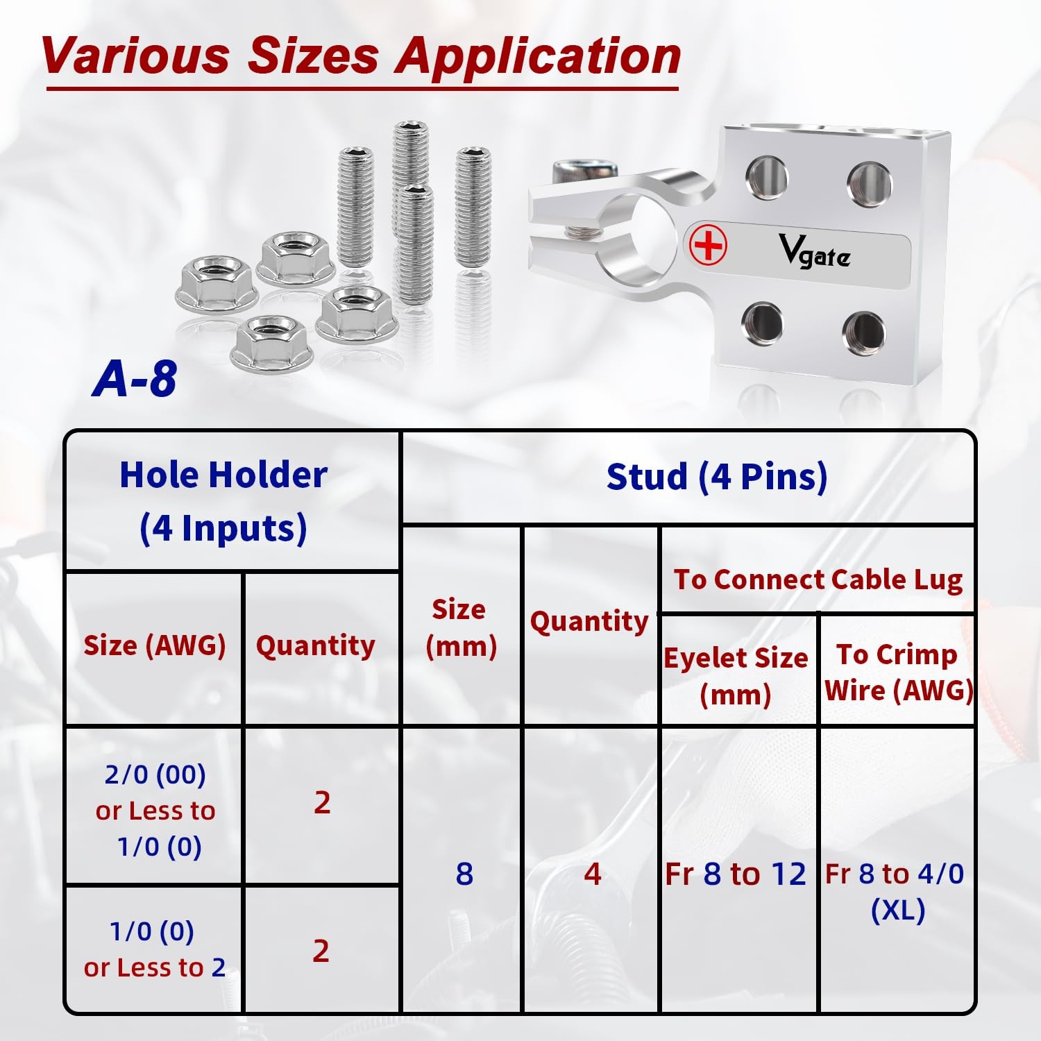 8Way Lead Acid Battery Terminal Connector, AGM Post Terminal Ends, 8AWG up to…