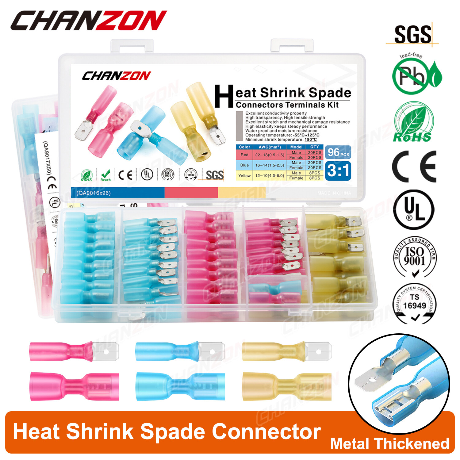 50/96PCS Heat Shrink Spade Electrical Wire Terminal Male & Female Connectors Kit