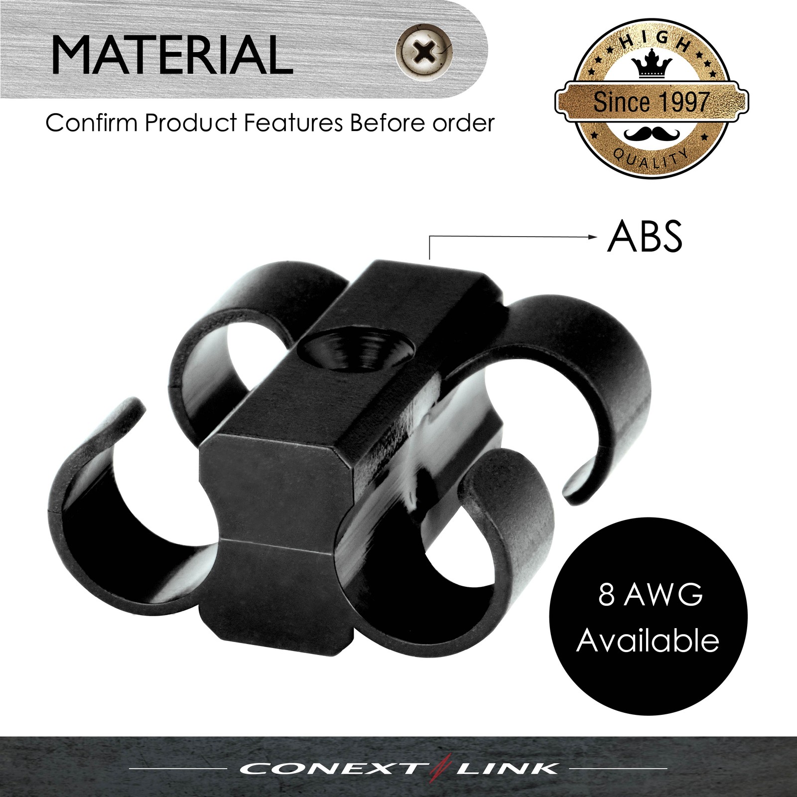 4 pcs Dual Cable Clip Clamp Fastening for 8 GA AWG Gauge Power Ground Wire Black