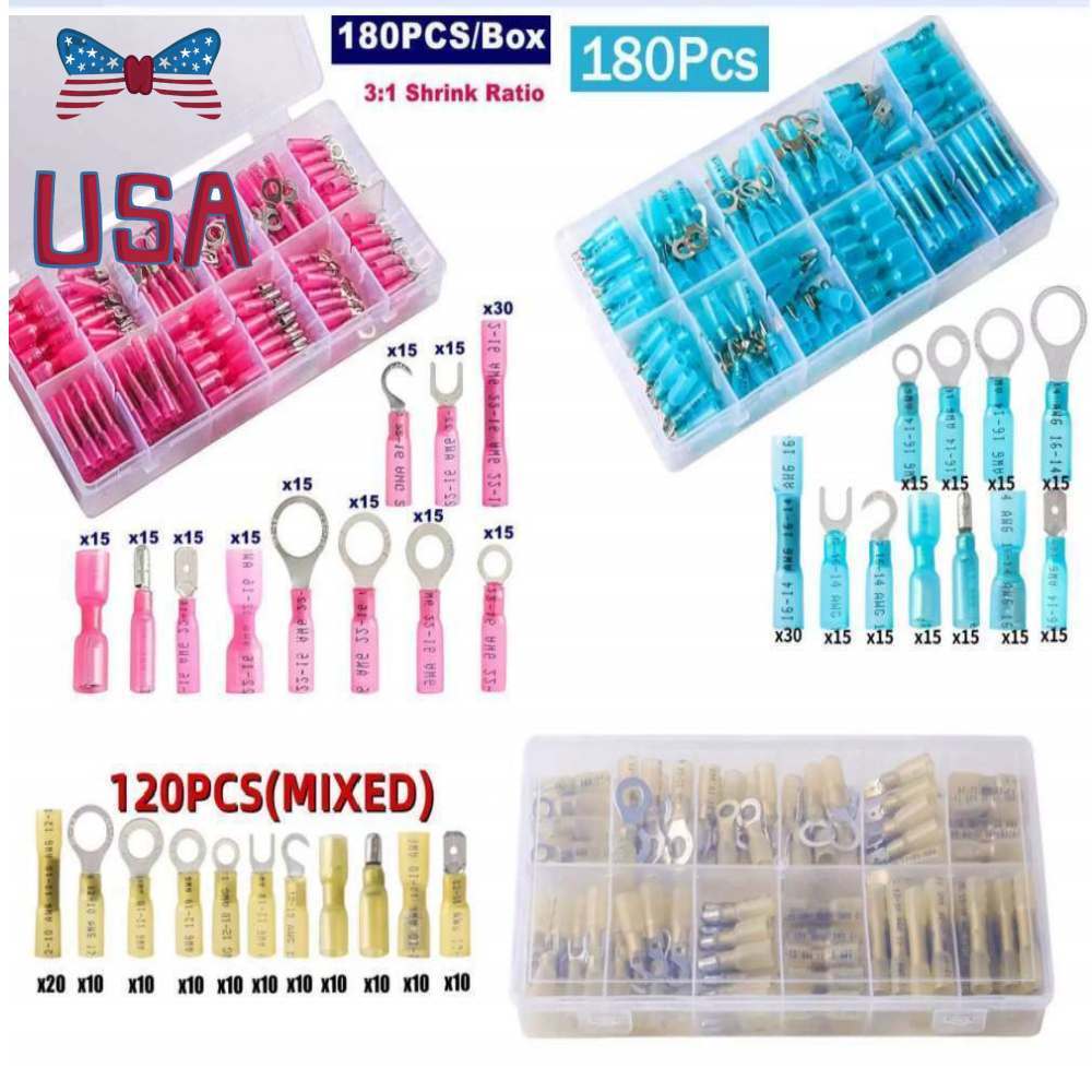 Heat Shrink Wire Connectors Electrical Ring Fork Spade Crimp Terminals 180/120x