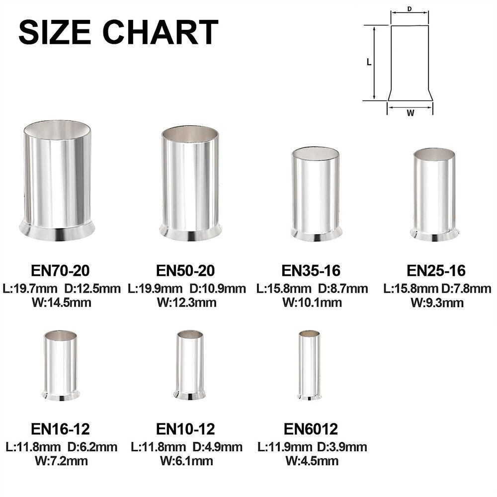 Non-Insulated Wire Ferrules 2AWG 35mm² Copper Barrel Pin Cord Terminals EN35-16