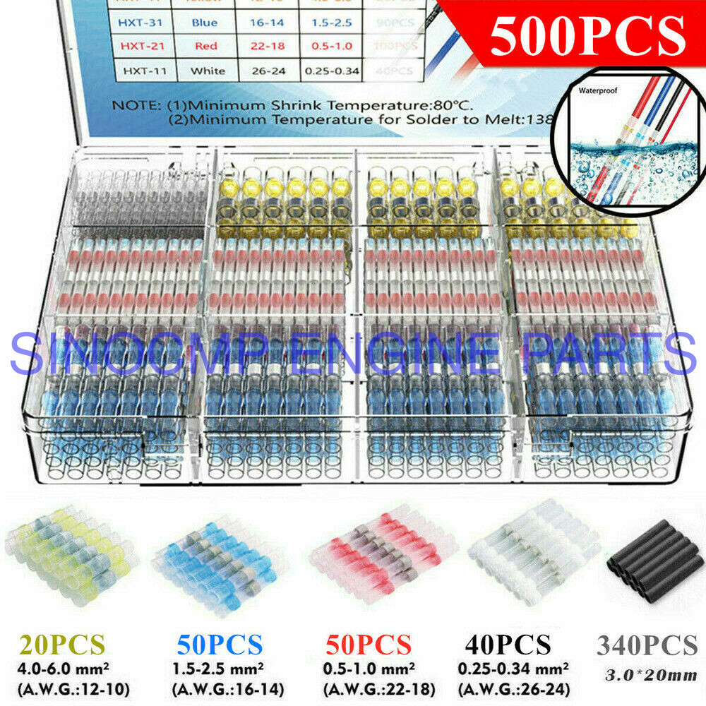 500PCS Waterproof Heat Shrink Butt Wire Splice Seal Connectors Crimp Terminals
