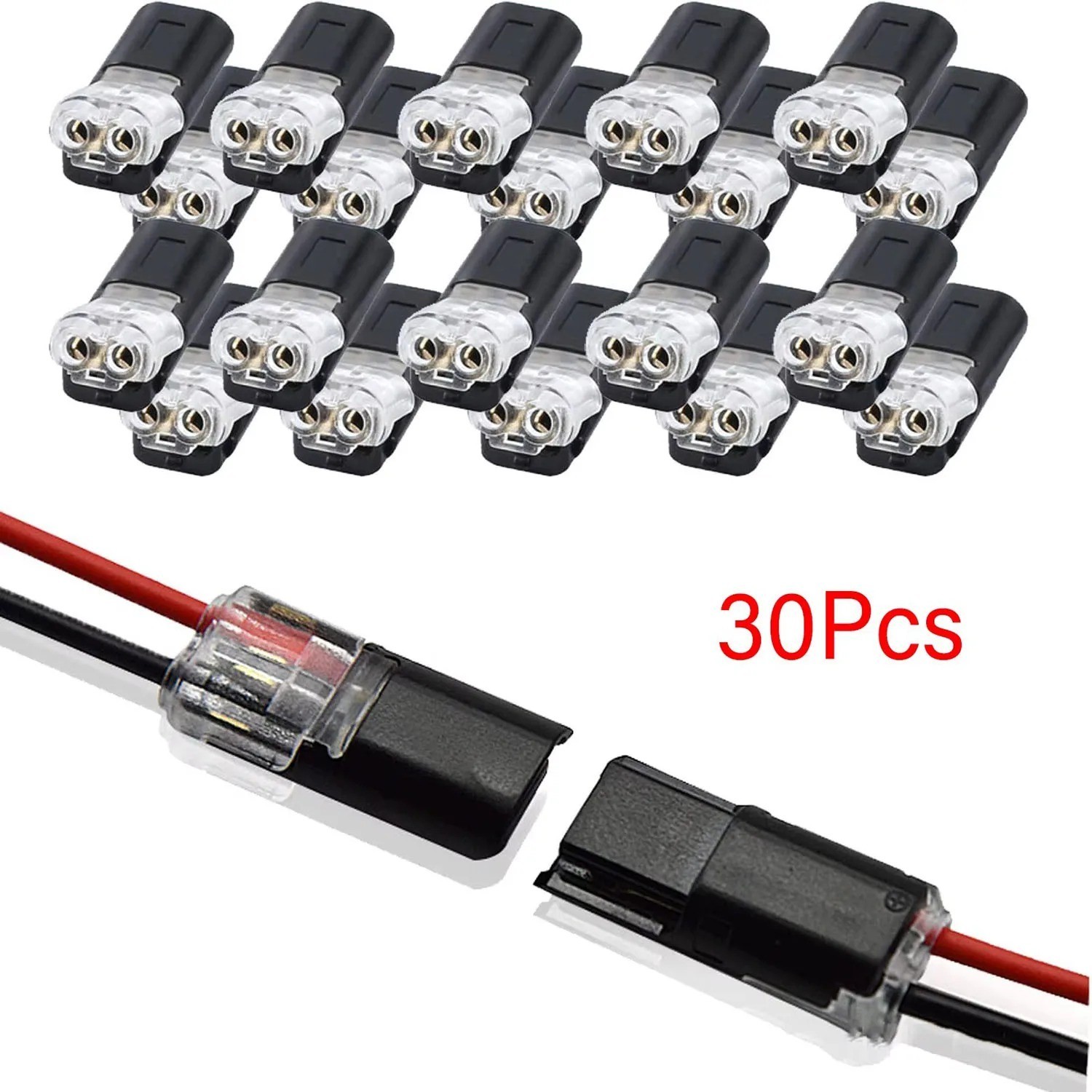 50pc 2-Way Quick Wire Connectors Waterproof Locking Buckle 18-22AWG Solderless
