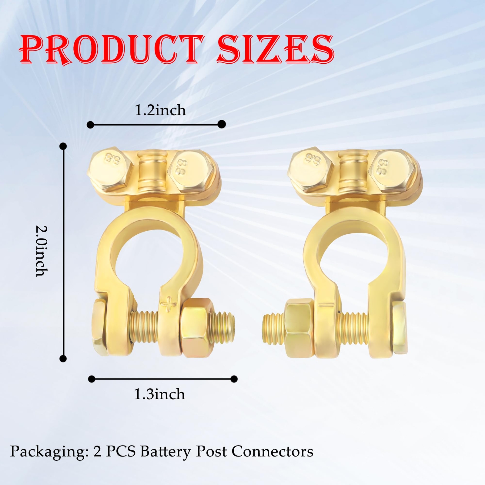 2PCS Positive & Negative Battery Terminal Connectors,Brass Battery Cable Ends