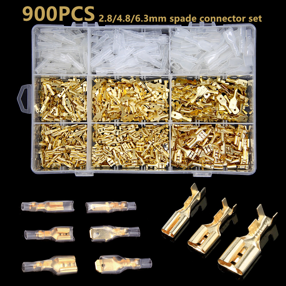 900pc Assortment Terminal Electrical Wire Crimp Connectors Male Female Spade Set