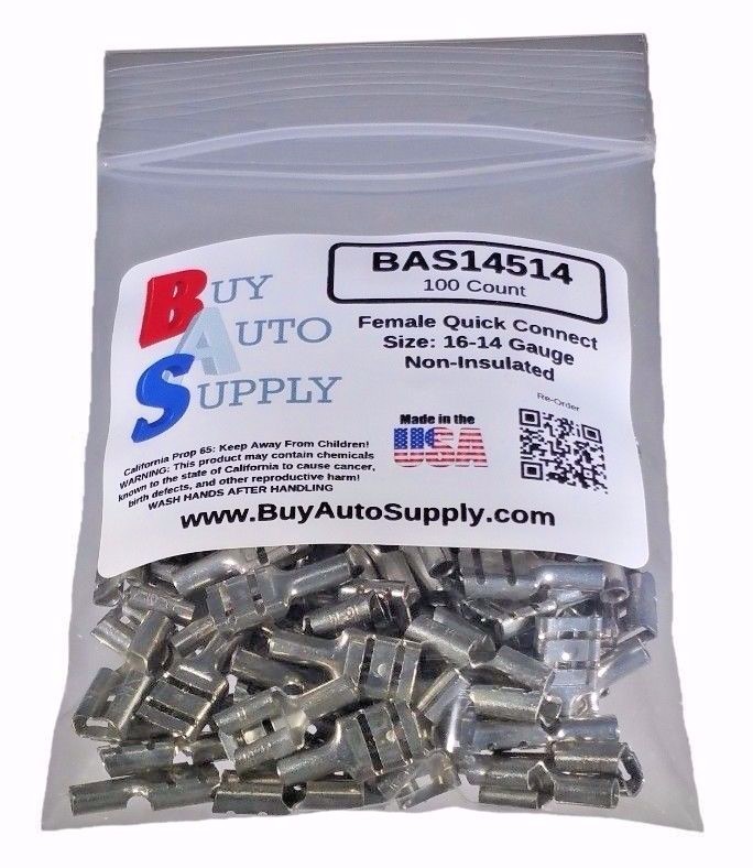 100 16-14 Ga. Non Insulated Female Quick Connect Bare Terminal Naked Disconnect