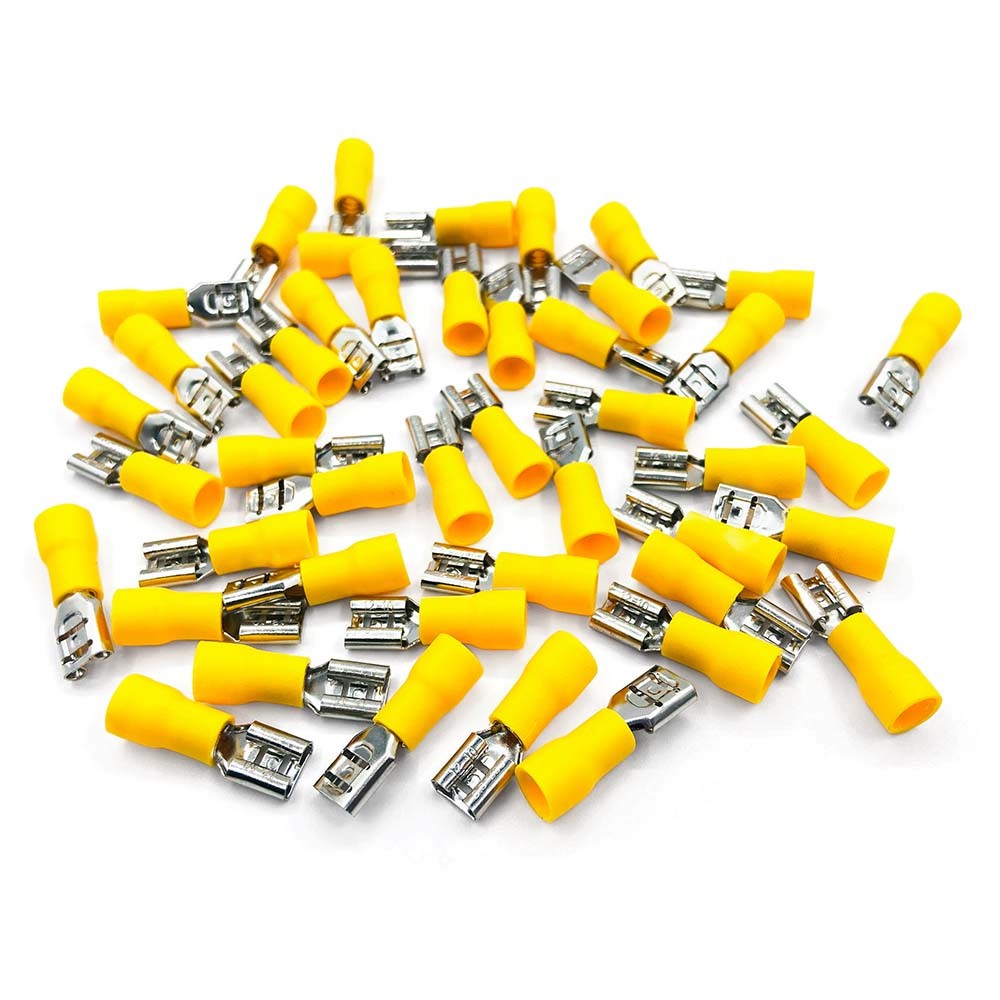 100pcs 12-10 Gauge Female Spade Quick Disconnect Electrical Wire Connectors .250