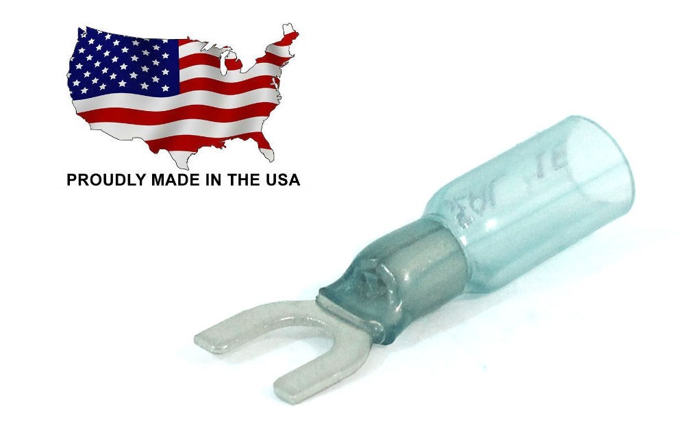 MVP 25 Blue Heat Shrink 14-16 AWG Spade Fork Wire Connector Terminal #8 Stud USA