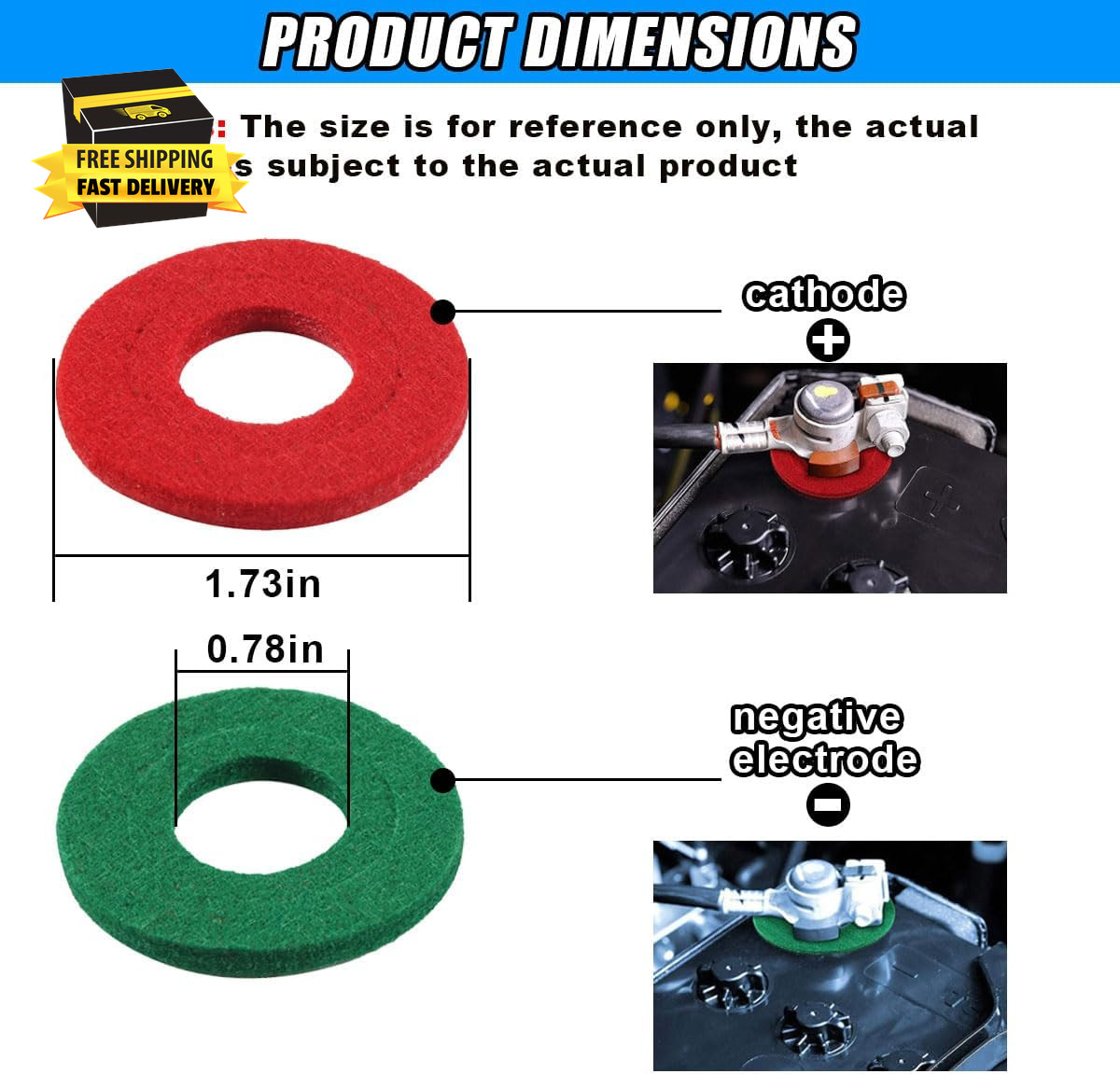12PCS Battery Terminal anti Corrosion Washers, 6 Red and 6 Green Battery Top & S