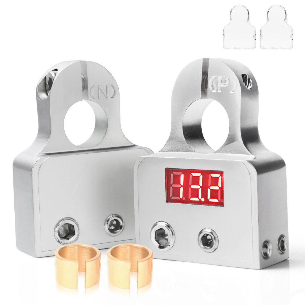 2x Car Battery Digital Terminal Connector LED Voltmeter 0/4/8 Gauge Power Post
