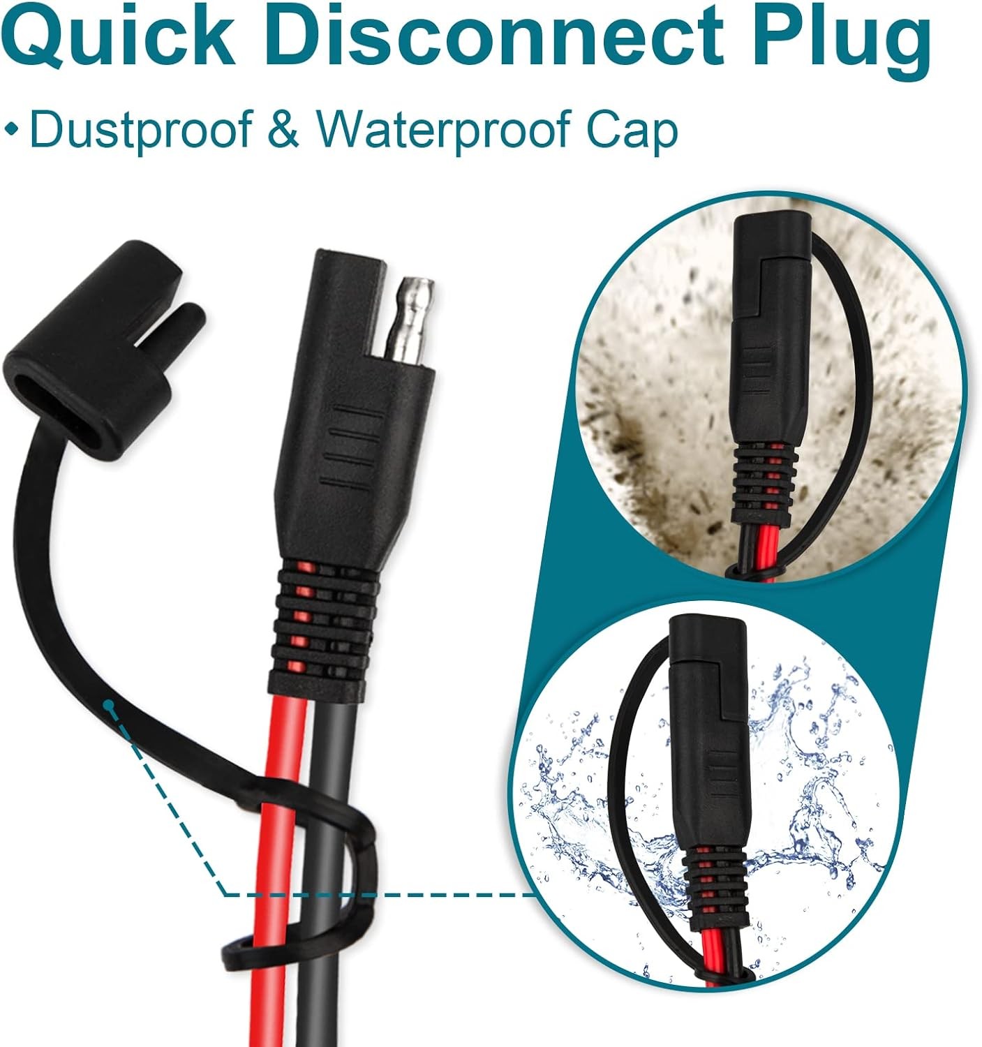 SAE Extension Cable, 2FT 10AWG Battery Connector, Ring 10AWG-1PCS