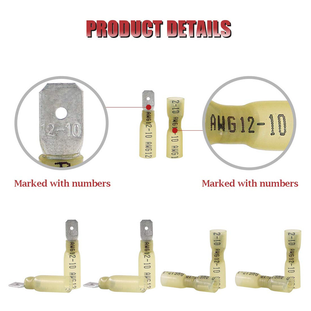 Waterproof Yellow Spade Female/Male Heat Shrink Wire Connector Terminal 10-12AWG