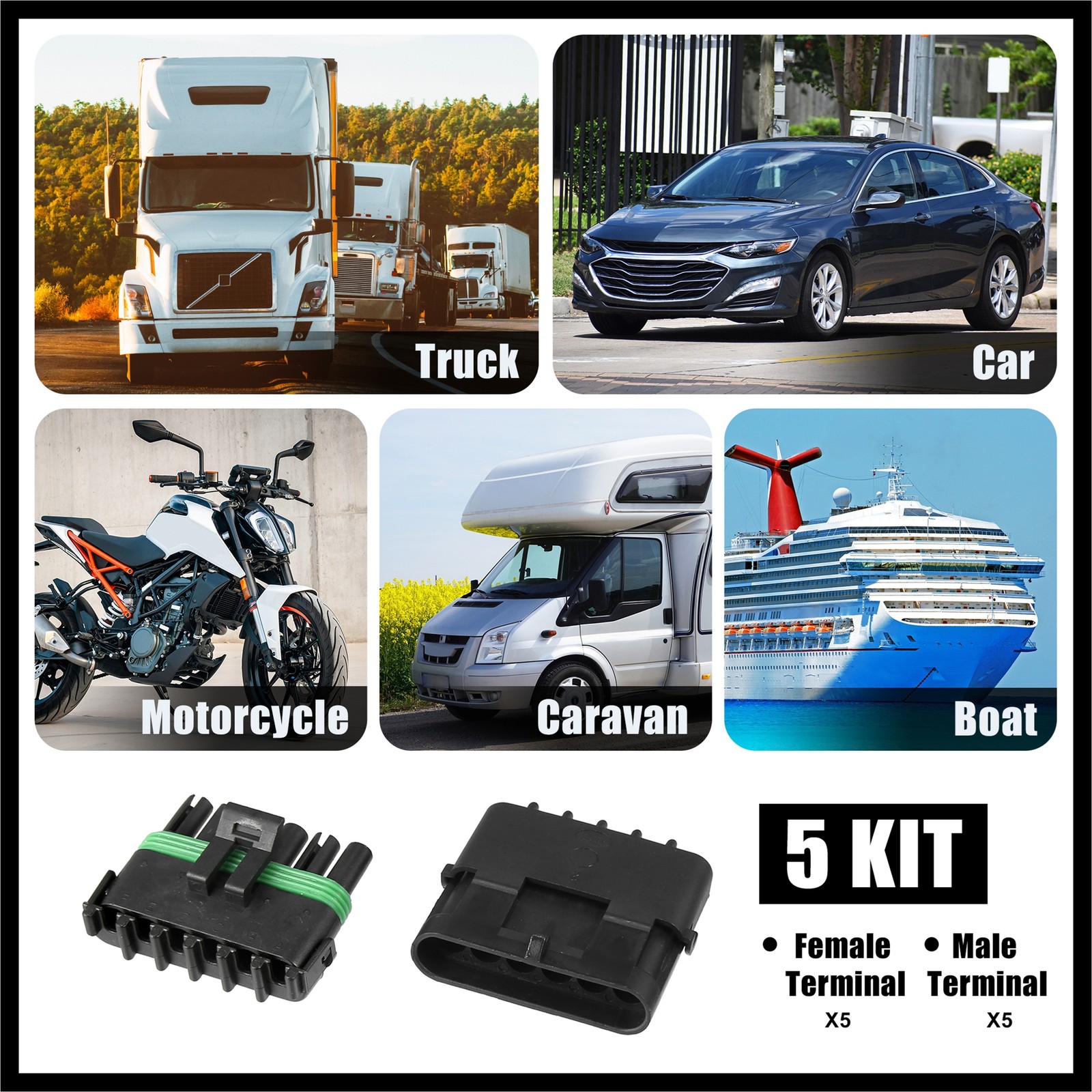 5 Kit 6 Pin Way Waterproof Electrical Connector Series Terminal for 12 AWG