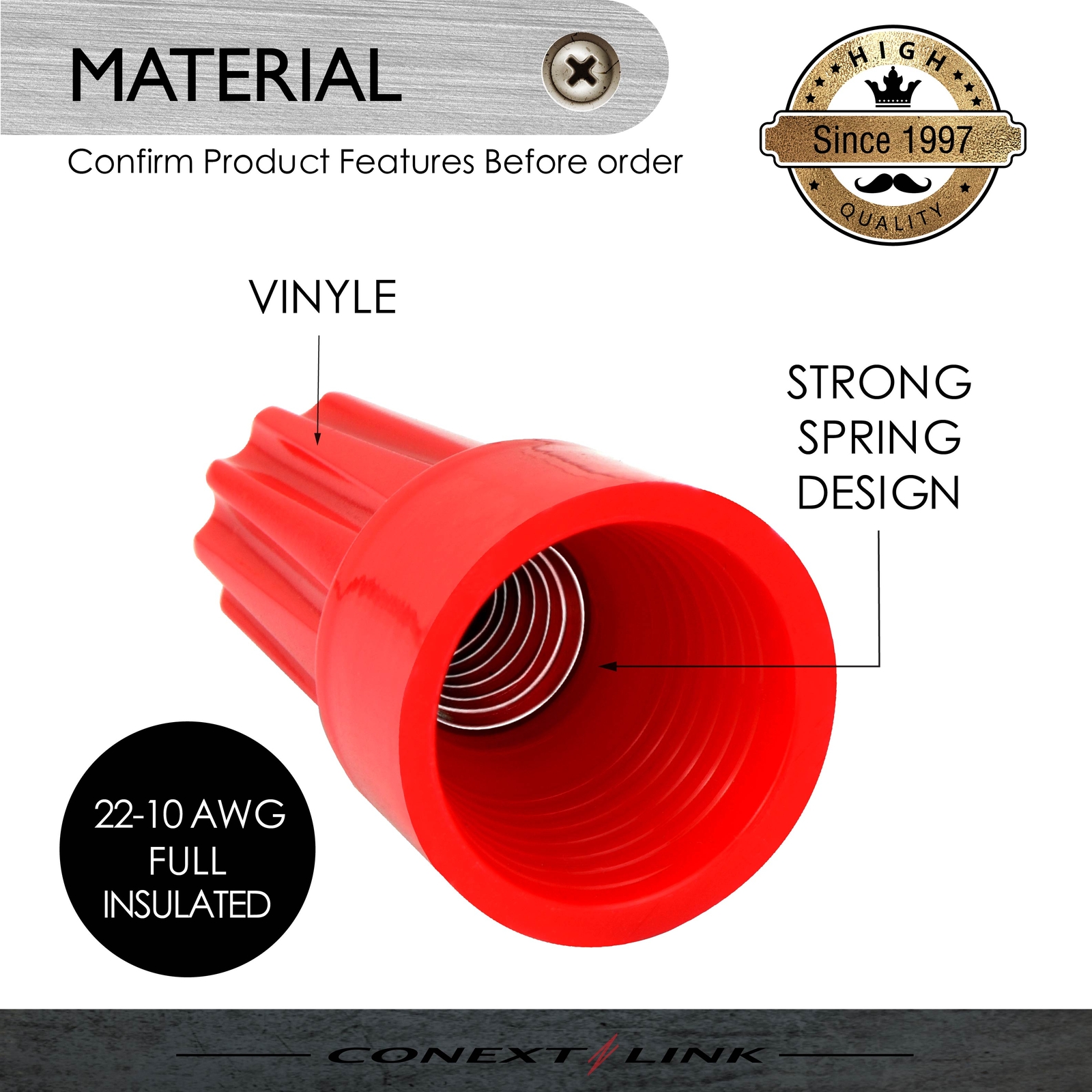 25 Screw Twist On Wire Caps Terminal Connector Red 22-10 Gauge Closed End Nut