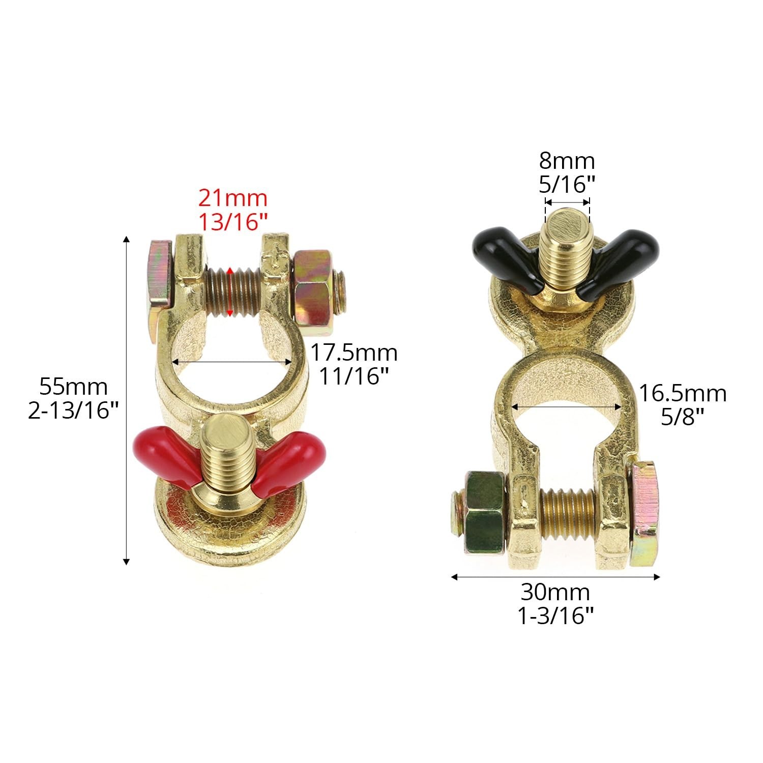 Marine Grade Brass Battery Terminal Connectors – 8 Pairs Top Post Clamps for Car