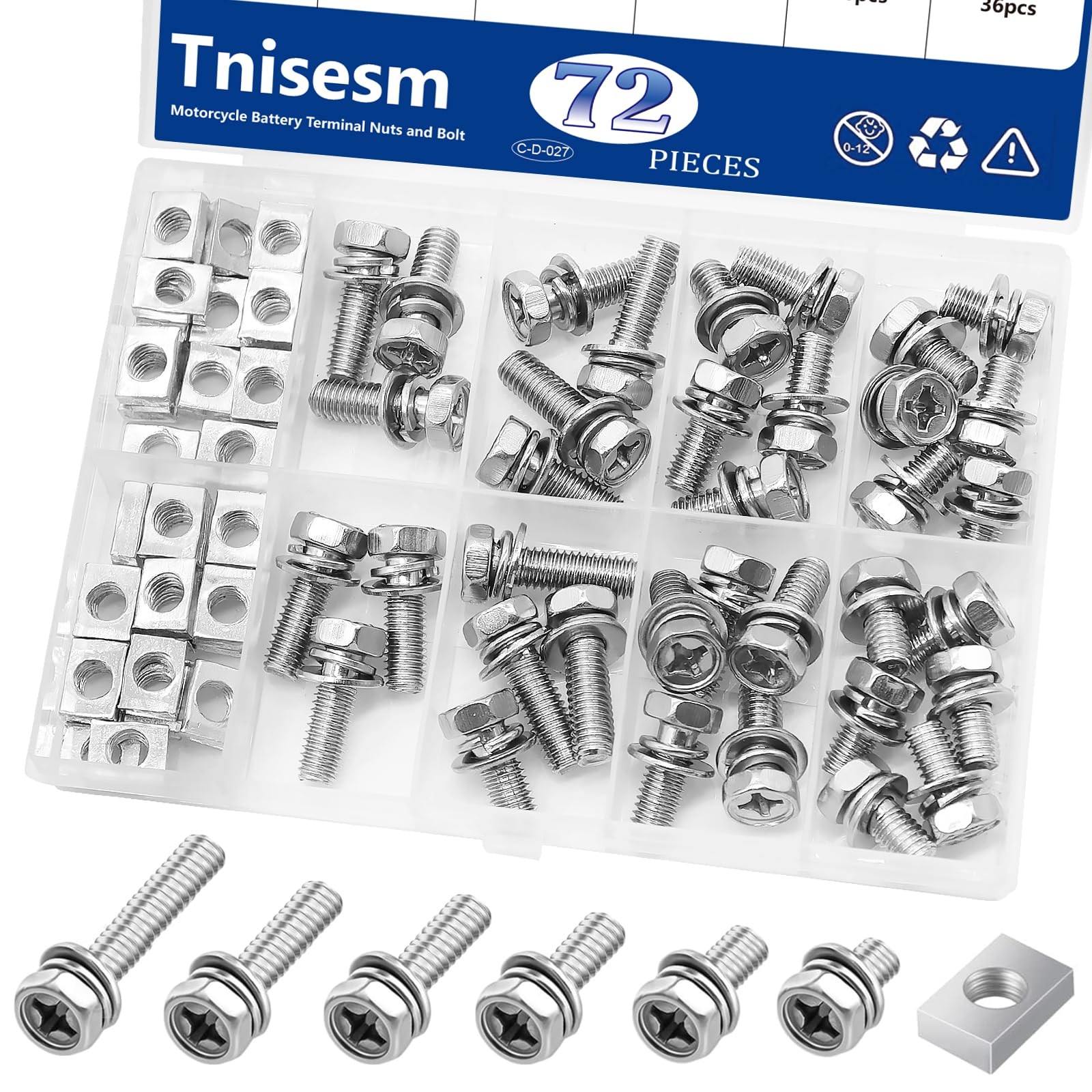 Motorcycle Battery Bolts Kit M6 72pcs Stainless Steel Nuts ATV Scoote