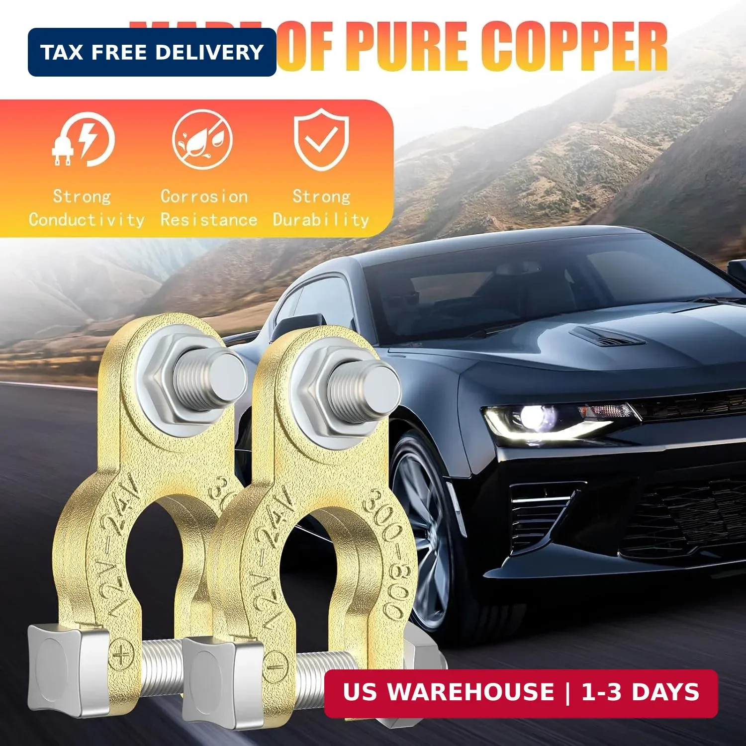 Heavy Duty Battery Terminal Connectors, Pure Copper Battery Cable Ends with Anti