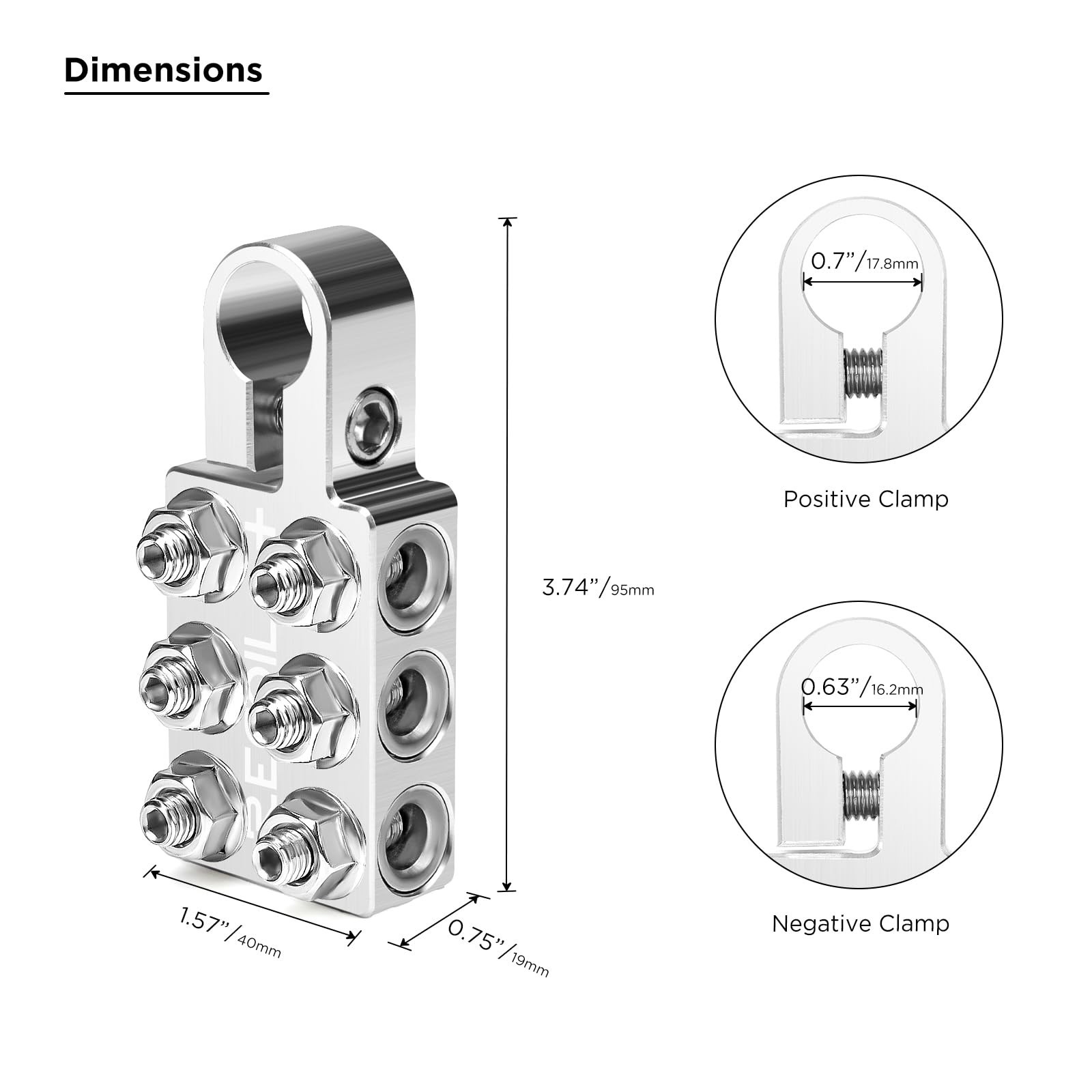 12-Way Battery Terminals Top Post | Positive & Negative | 0/2/4 Gauge Holes, M8