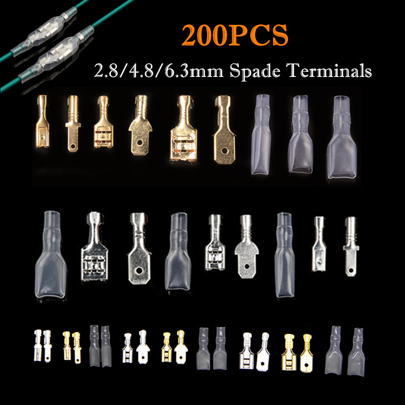 200PCS Electrical Male Female Spade Terminal Kit Wire Crimp Connectors Set