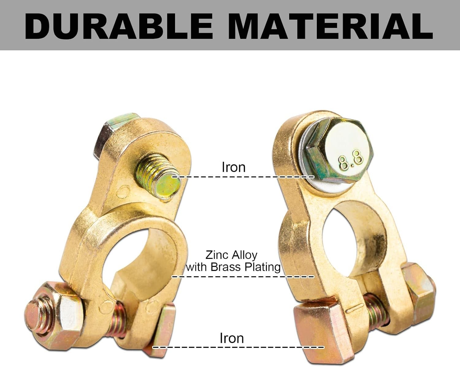 Gold Brass Battery Terminal Connectors for Top Post – 1 Pair for Cars, RVs
