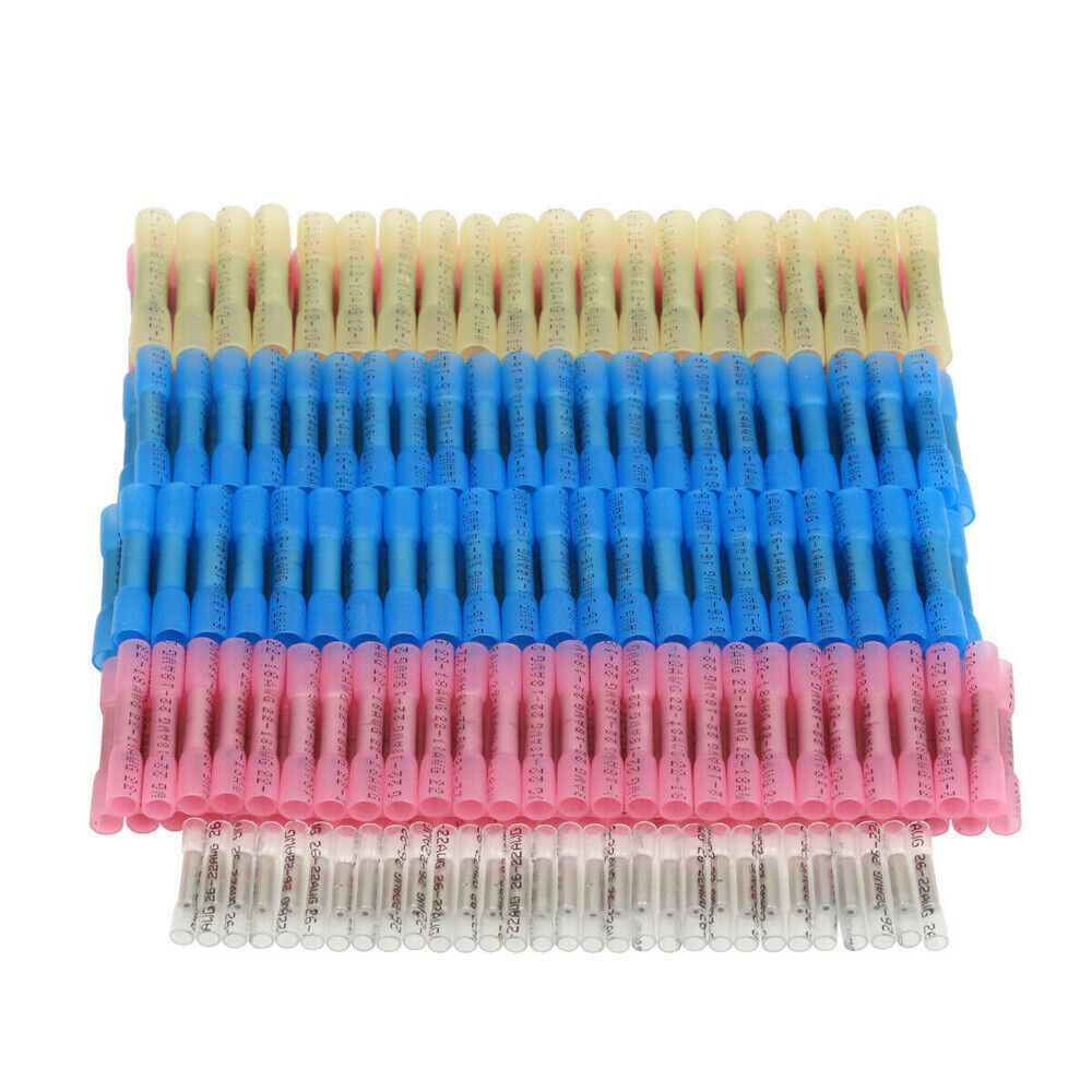 200PCS Heat Shrink Butt Wire Splice Connectors Crimp Terminals 26-10 AWG Set New