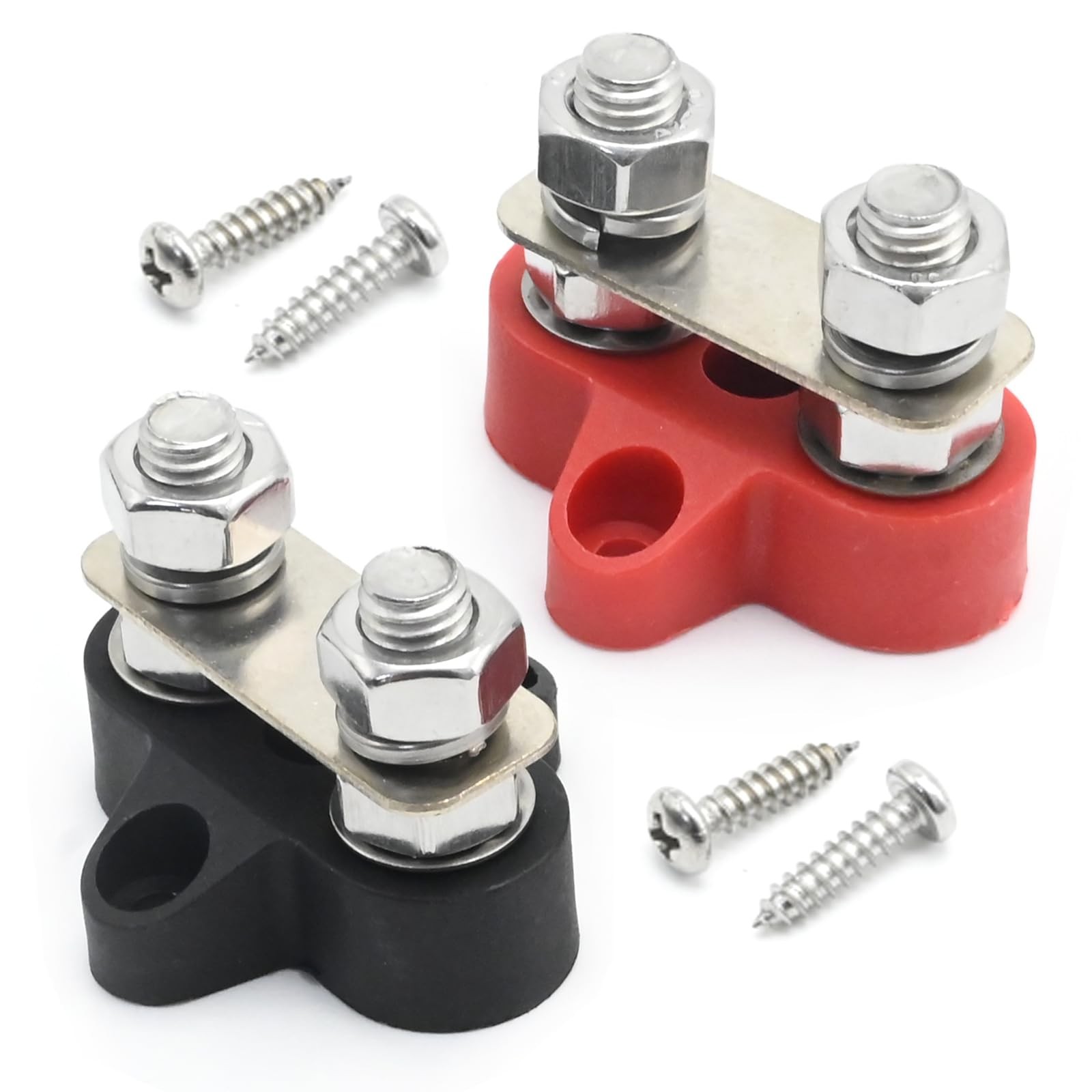 2 PCS 5/16″ Red Black Dual Studs Block Bus Bar 12V 200A Battery Junction Post