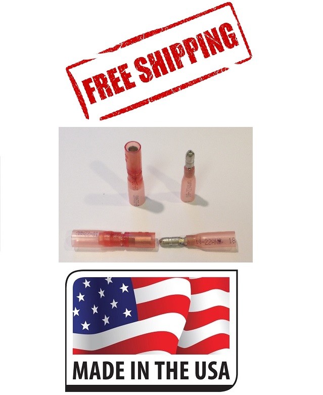 (50) 22-18 GAUGE HEAT SHRINK .157 MALE/FEMALE BULLET WIRE CONNECTORS Made in US