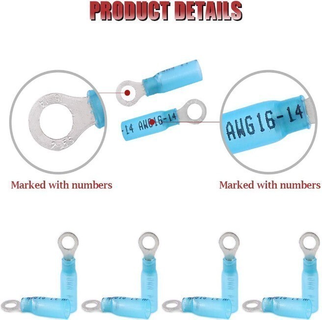 50-300X Heat Shrink Marine Automotive Ring Terminals 16-14 AWG 5/16″ Stud Eyelet