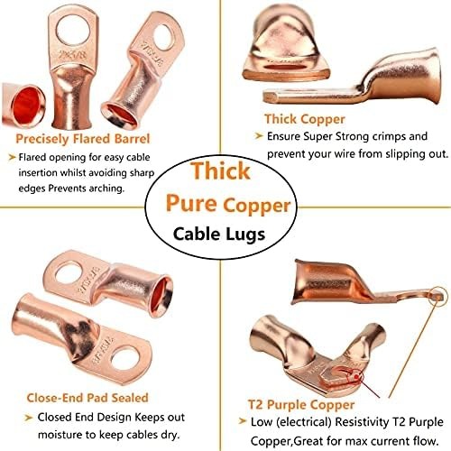 SVAAR 0 Gauge 1 Gauge 2 Gauge Copper Wire Lugs with 5/16″ and 3/8″ Stud Ring …