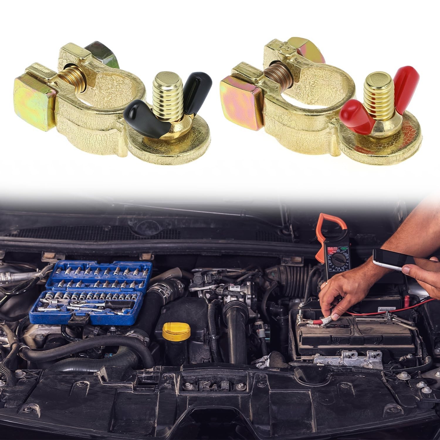 Marine Grade Brass Battery Terminal Connectors – 8 Pairs Top Post Clamps for Car